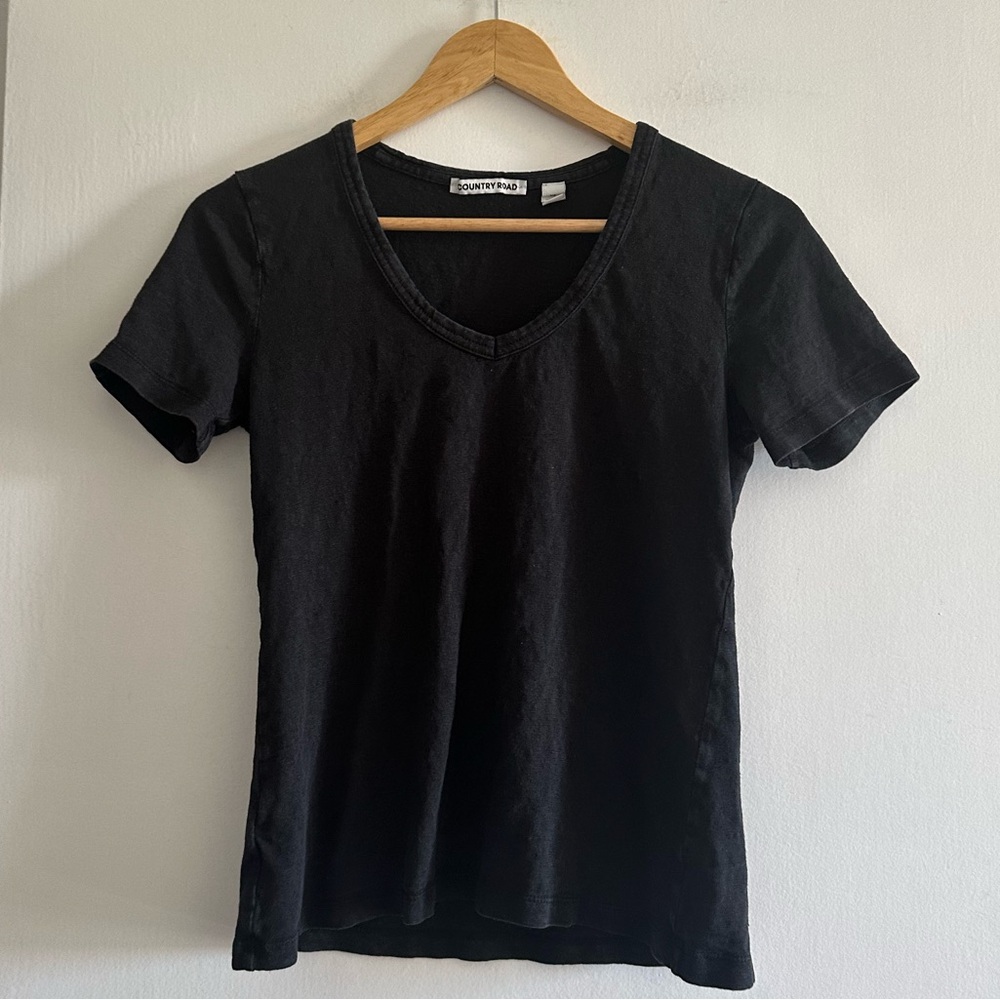 Country Road Black Short Sleeve Linen T-Shirt size XS EUC